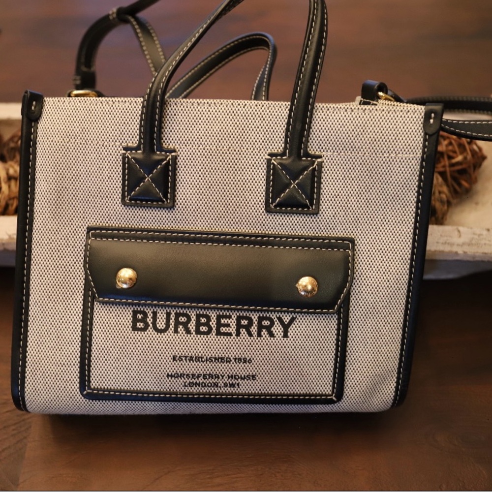 Burberry Black and White Tote Bag with Structured Design